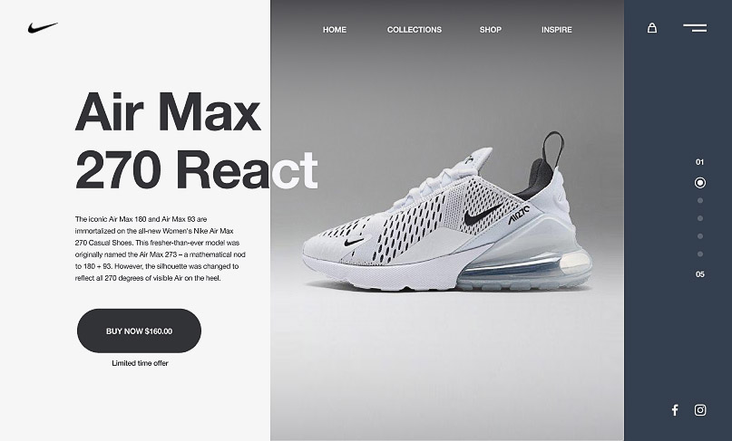 Website UI UX design concept for the Air Max sneakers